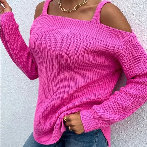 pink ribbed cut out sweater - Picture 4 of 6
